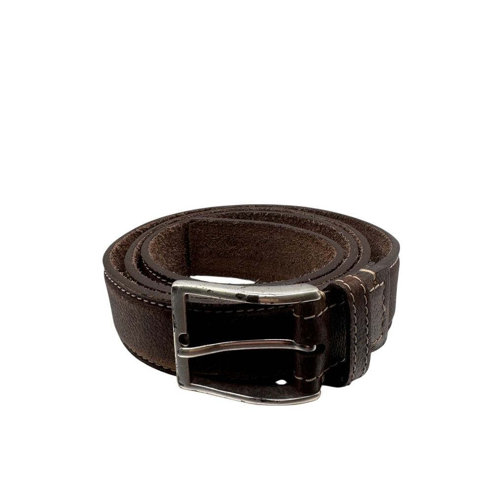 Fossil Men’s Brown Leather Belt ~51” Long Distressed Leather Silver Buckle Vtg